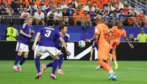 Duel Belanda vs Jepang di Grup F Piala Dunia 2026. Bermain di Dallas Stadium, Senin (15/6/2026) dini hari WIB, kedua tim bermain imbang 1-1. (Michael Steele/Getty Images/AFP)