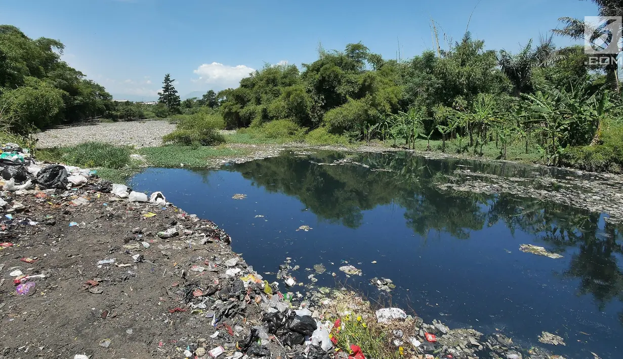Penampakan tumpukan sampah di Sungai Citarum Lama di kawasan Cicukang, Bandung, Jawa Barat, Rabu (3/4). Pemerintah pusat menggagas program Citarum Harum untuk merevitalisasi sungai terpanjang di Jawa Barat tersebut. (Liputan6.com/Herman Zakharia)