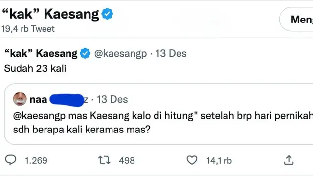 Cuitan Kaesang Pangarep soal 23 kali keramas. (Foto: Dok. Twitter @kaesangp)