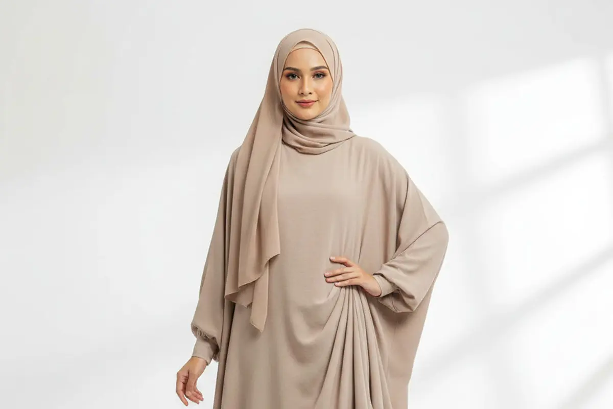 Model Gamis Polos Lebaran 2026. AI