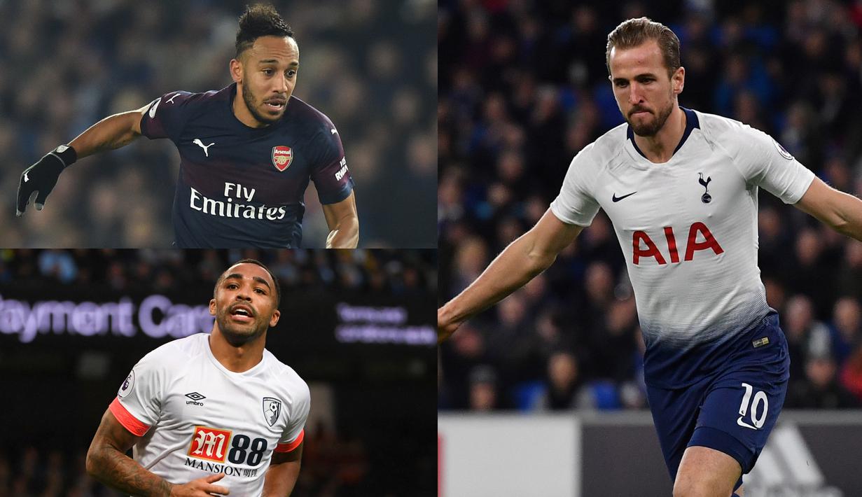 Harry Kane dan Pierre Emerick Aubameyang saling bersaing menjadi pemuncak daftar top scorer Premier League. Saat ini kedua pemain sudah mencatatkan 14 gol namun Harry Kane unggul dalam menciptakan assist. (Kolase Foto AFP)