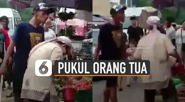 Aksi tidak terpuji dilakukan oleh pemuda yang diduga preman itu terhadap seorang pria paruh baya di sebuah pasar.