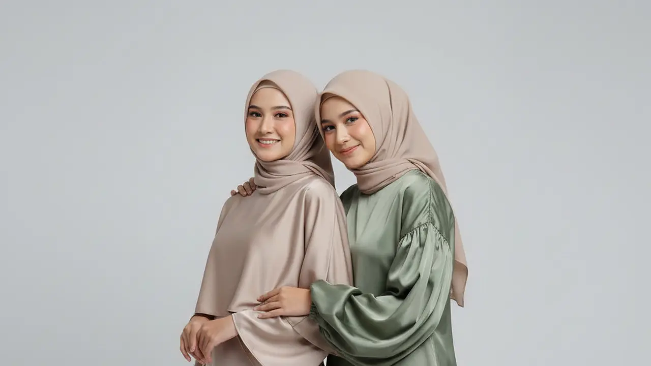 Model Gamis Modern Bahan Satin. Gemini