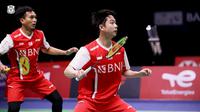 Pasangan Indonesia,&nbsp;Kevin Sanjaya/Mohammad Ahsan, beraksi pada Piala Thomas 2022. (Dok. PBSI)