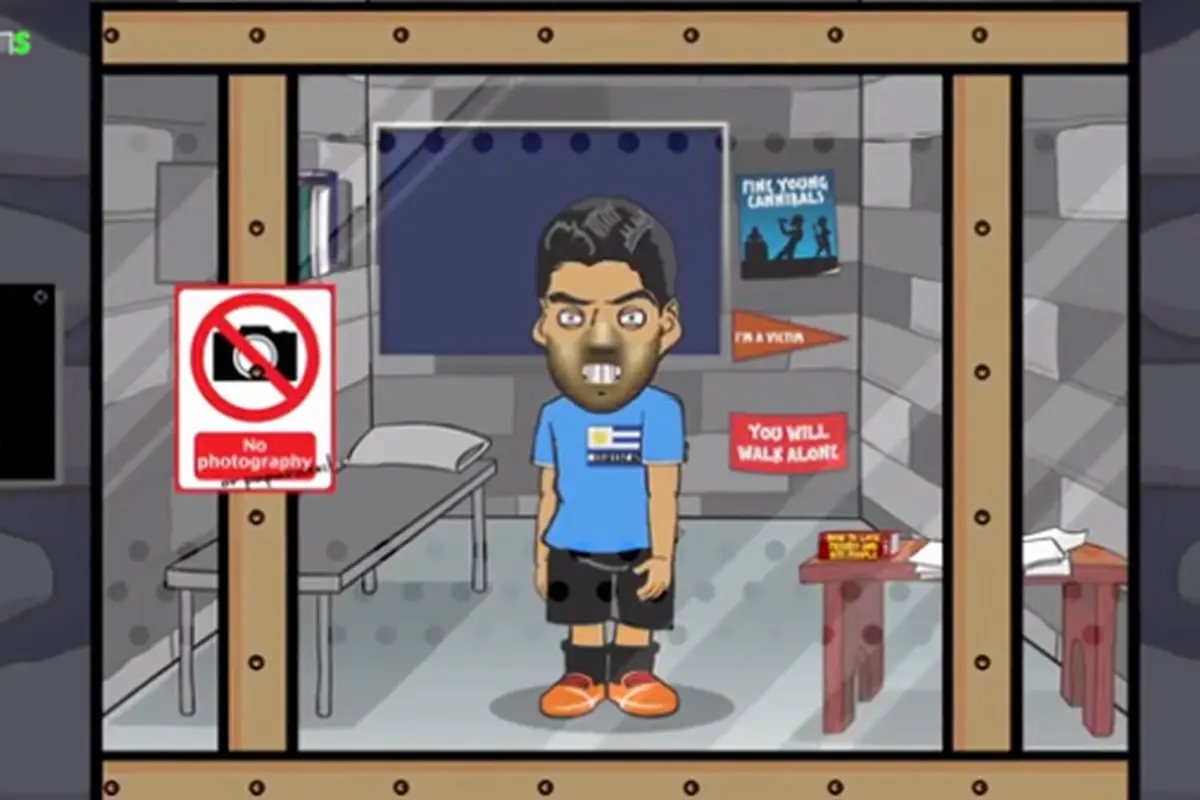 Gigitan Luis Suarez menjadi bahan film kartun
