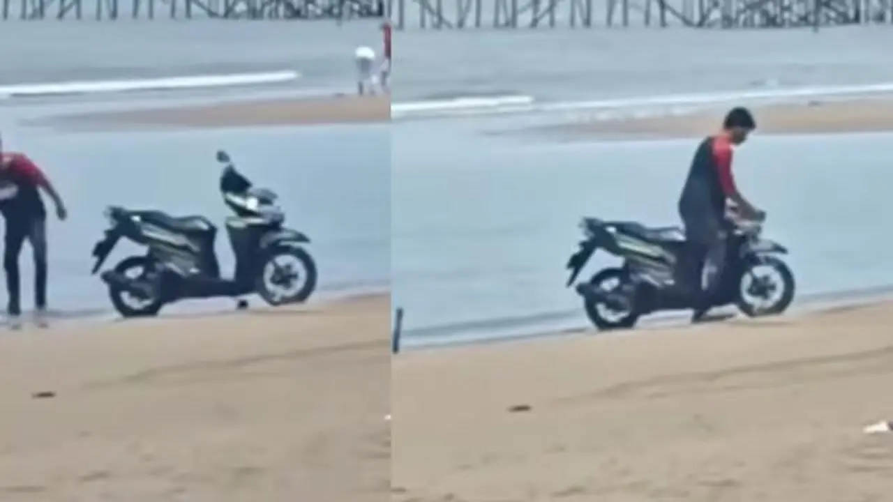Cuci motor pakai air laut (Instagram/@hujatbaper)