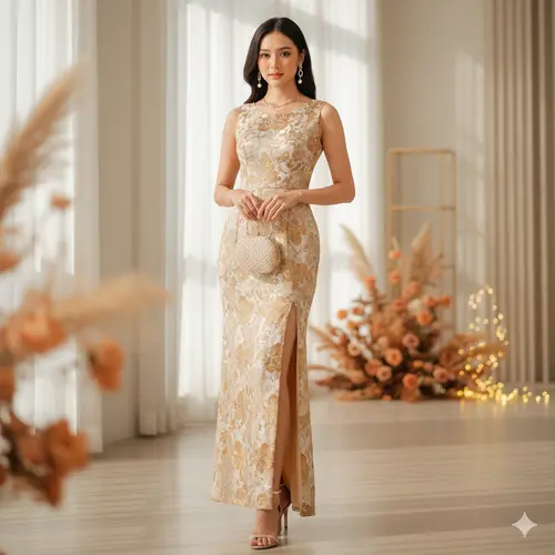 model dress brokat modern 10 Dress Brokat Modern Model Ruffle, Simpel dan Elegan!