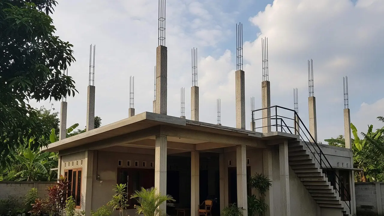 Desain Rumah dengan Rangka Siap untuk Lantai 2