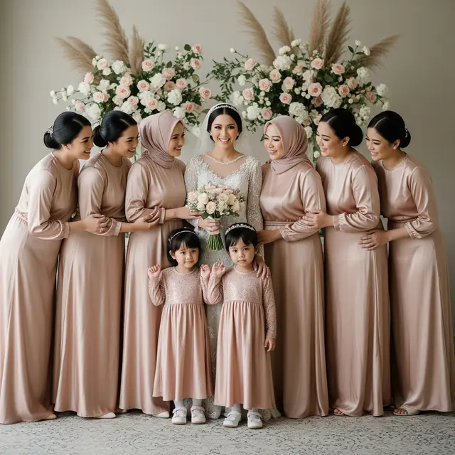 Warna Gamis Bridesmaid yang Paling Aman di Foto Keluarga (Image by Gemini AI)