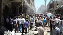 Ledakan tersebut juga merusak menghancurkan beberapa bangunan. Belum diketahui kelompok yang bertanggung jawab atas ledakan tersebut   (REUTERS/Yousef Albostany).