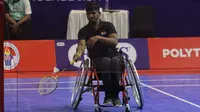 Salah satu atlet India yang mengikuti turnamen FOX'S Indonesia Para Badminton Internasion 2023 di GOR Sritex Arena, Solo, Selasa (5/9).(Liputan6.com/Fajar Abrori)