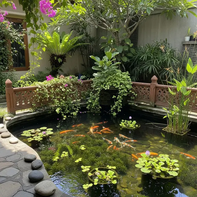 6 Desain Kolam Ikan Ramah Anak dengan Sudut Membulat dan Pagar Alami
