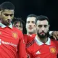 Marcus Rashford mencetak satu gol saat Manchester United menang 3-1 atas Everton pada laga putaran keempat Piala FA di Old Trafford, Sabtu (7/1/2023) dini hari WIB. (AFP/Lindsey Parnaby)