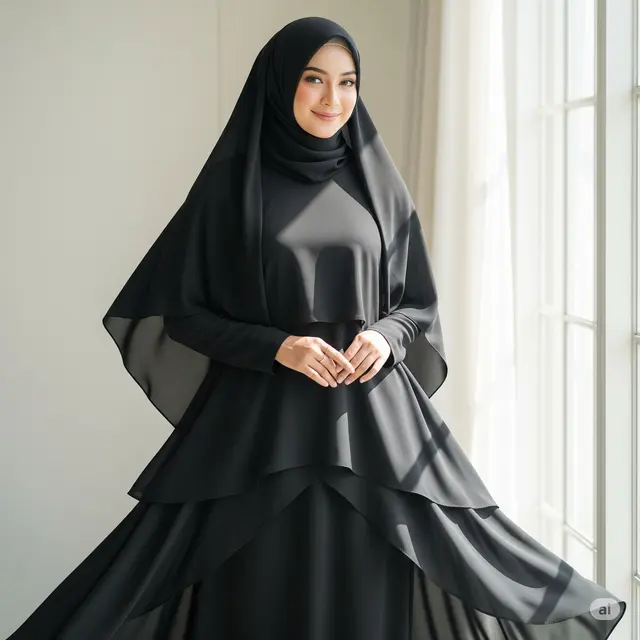 Dress Hitam Berlayer Two-Piece Look yang Versatile