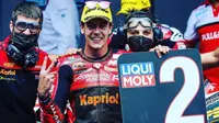 Pembalap Indonesian Racing Gresini, Jeremy Alcoba saat finis kedua balapan Moto2 Catalunya. (Indonesian Racing Gresini)