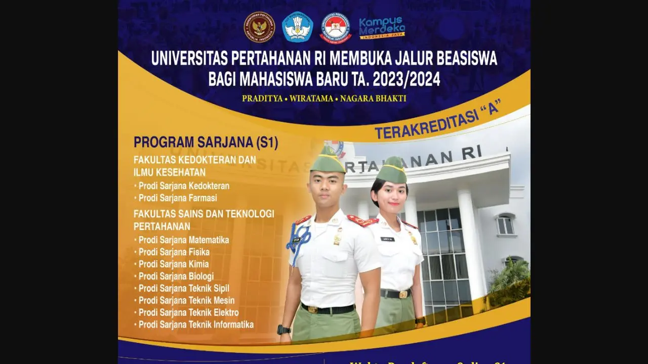 Sudah Dibuka, Cek Cara Daftar Beasiswa Universitas Pertahanan RI