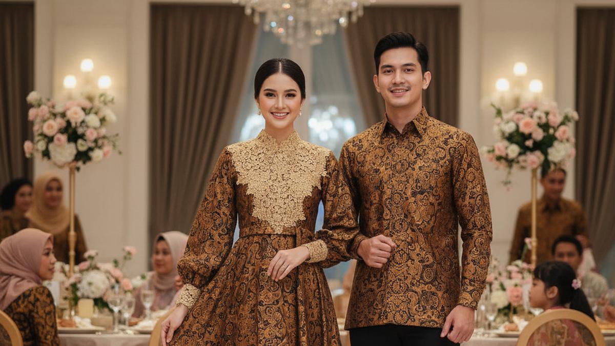 7 Model Gamis Batik Couple Brokat Elegan Keluarga Besar, Tampil Serasi dan Mewah