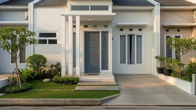 Pintu Abu-abu Cerah dan Pilar Putih