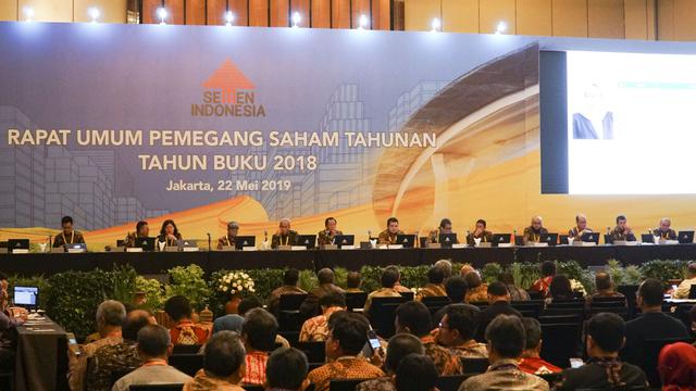 Dewan Komisaris dan Direksi Semen Indonesia saat Rapat Umum Pemegang Saham Tahunan (RUPST) Semen Indonesia 2019. (Dok Semen Indonesia)