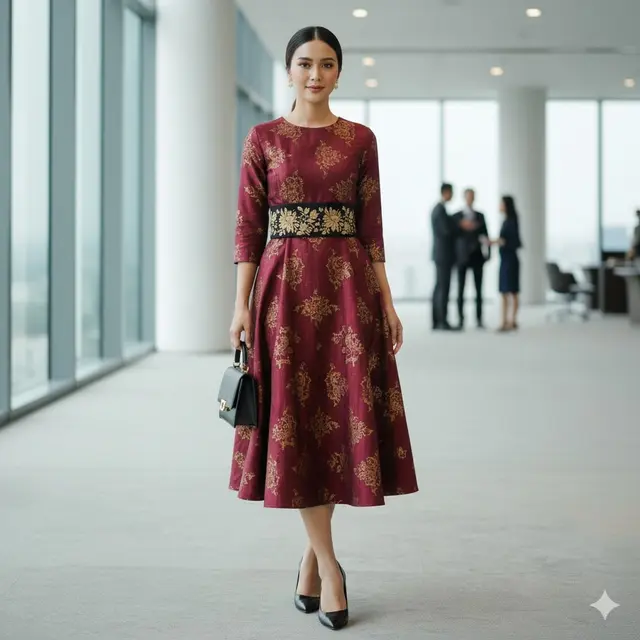 Dress Midi dengan Sabuk (Obi Belt)