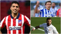 Nama Lionel Messi tidak masuk dalam daftar top skor sementara Liga Spanyol 2020/2021 di awal musim ini. Striker Real Sociedad, Mikel Oyarzabal, justru berstatus top skor sementara Liga Spanyol yang diikuti dengan Luis Suarez. Berikut top skor sementara Liga Spanyol. (kolase foto AFP)