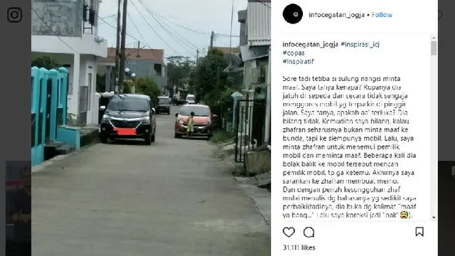 Hebat, Anak Ini Berani Tanggung Jawab Setelah Senggol Mobil (Foto:Istimewa)
