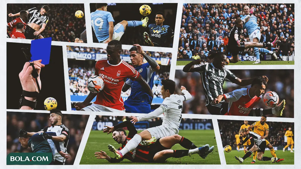 Kolase - Duel-Duel di Liga Inggris ditambahi ilustrasi wasit dengan kartu biru
