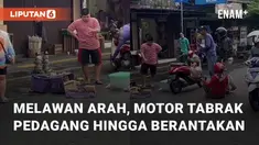 Seorang pengendara motor lawan arah, ia menabrak seorang pedagang. Kejadian tersebut berada di Jl. Suryakencana, Bogor, Jawa Barat (16/06/2023)