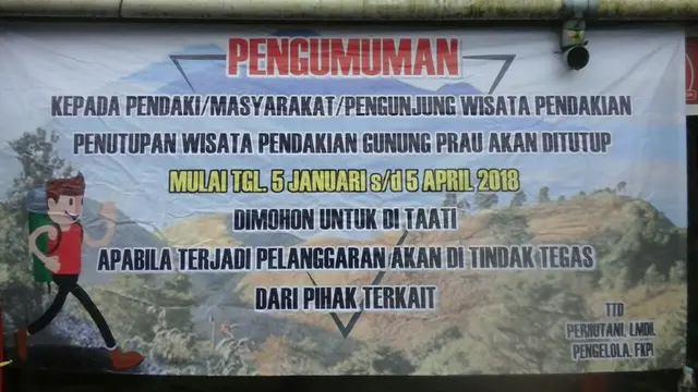 Jalur Pendakian Gunung Prau ditutup hingga 4 April 2018. (Foto: Liputan6.com/Misyadi/Muhamad Ridlo)