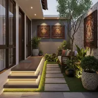 Ide Teras Rumah Cluster Sempit tapi Tetap Elegan dan Rapi/Gemini AI