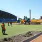 Stadion Gelora Sriwijaya, Palembang, Sumatra Selatan, tengah direnovasi untuk Asian Games 2018. (Liputan6.com/Indra Pratesta)