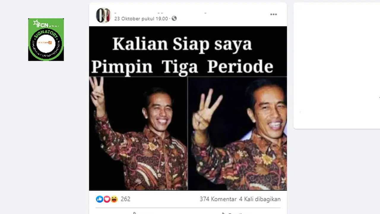 Penelusuran klaim foto Jokowi memberi isyarat memimpin tiga periode