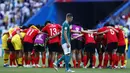 Pada Piala Dunia 2018 di Rusia prestasi Jerman hancur lebur. Untuk pertama kalinya mereka gagal lolos dari fase grup sejak tahun 1938. Hanya menang sekali atas Swedia 2-1, Jerman 2 kali kalah, dari Meksiko 0-1 dan Korea 0-2 di partai terakhir grup. (AFP/Benjamin Cremel)