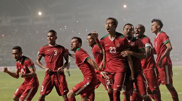 Selebrasi Pemain Timnas Indonesia saat Hansamu Yama Cetak Gol Kemenangan