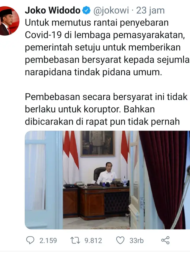 Unggahan Presiden Jokowi. (Foto: Twitter @jokowi)