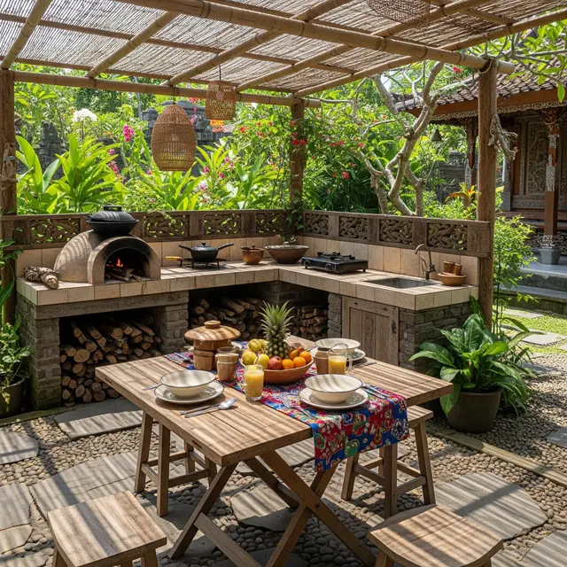 9 Desain Dapur Outdoor Gaya Rustic dari Kayu Lokal yang Hemat Biaya