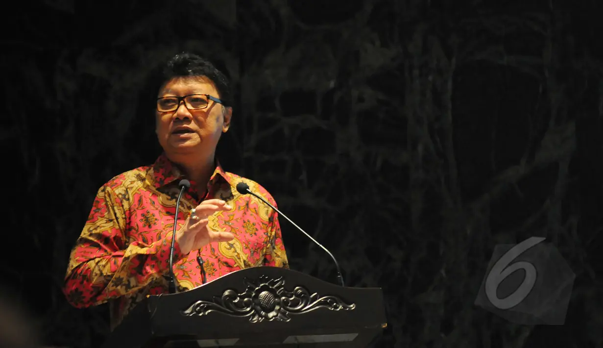 Mendagri Tjahjo Kumolo saat berpidato pada pembukaan Musyawarah Perencanaan Pembangunan (Musrenbang) tingkat Provinsi DKI Jakarta di Balai Kota Jakarta, Selasa (14/4/2015). (Liputan6.com/Herman Zakharia) 
