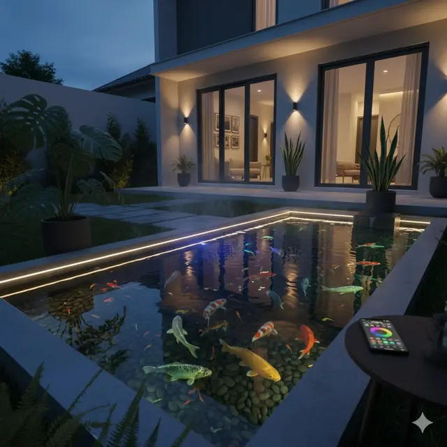 Kolam Ikan Minimalis dengan Pencahayaan LED Smart