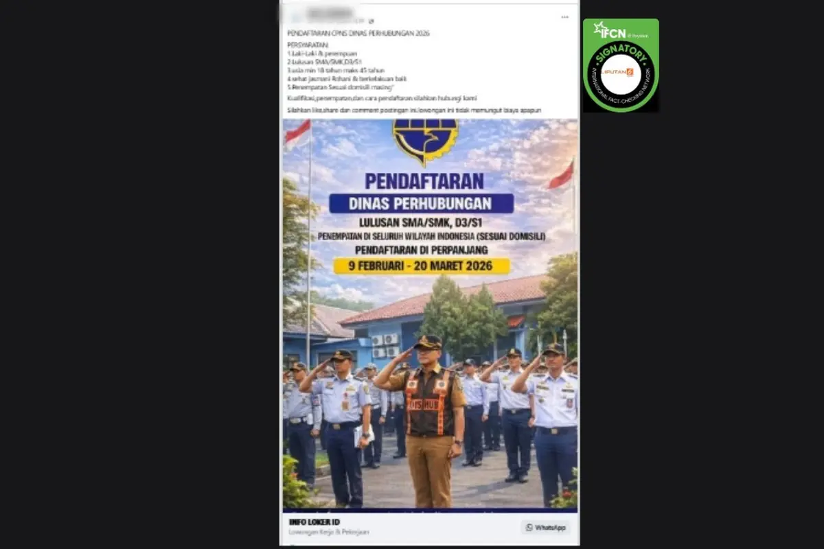 Hoaks lowongan kerja di Dinas Perhubungan.
