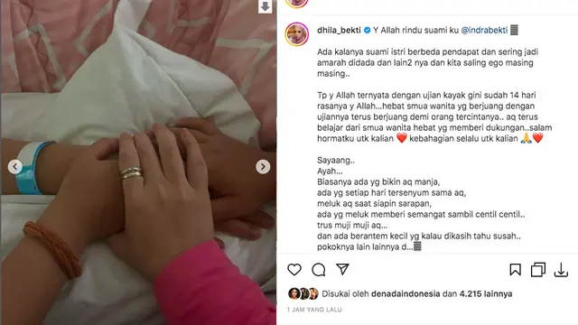 14 Hari Indra Bekti di ICU, Aldila Jelita Tulis Pesan Haru. (instagram.com/dhila_bekti)