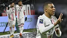 Trio Messi-Neymar-Mbappe berhasil membawa Paris Saint-Germain menang besar di kandang Clermont pada laga lanjutan Liga Prancis, Minggu (10/04/2022) dini hari WIB. (Foto kolase: AFP/Thierry Zoccolan)