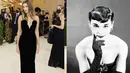 Model Hailey Bieber memilih gaun off-shoulder rancangan Saint Laurent. Penampilan elegannya ini terinspirasi dari sosok bintang film ikonis Audrey Hepburn dan “To Catch a Thief” Grace Kelly tahun 1955. (Instagram/divasoldhollywood/justjared).