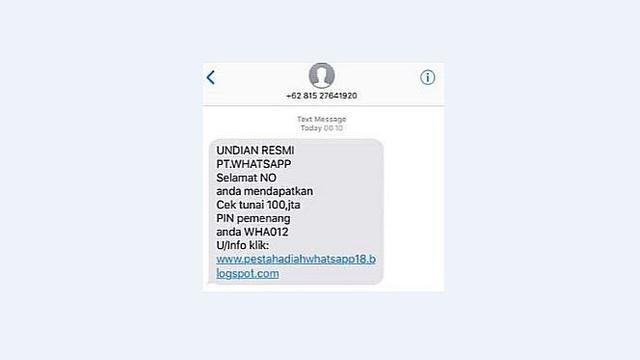 Penipuan SMS berkedok WhatsApp