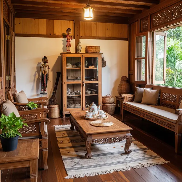 Model Ruang Tamu Rumah Kampung dengan Nuansa Kayu