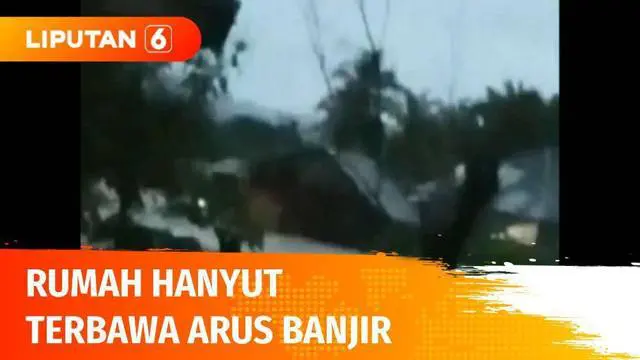 Kuatnya arus banjir di Pesisir Selatan, Sumatera Barat membuat satu rumah hanyut terbawa arus air. Tiga penghuni rumah berhasil menyelamatkan diri, meski kehilangan banyak harta benda.