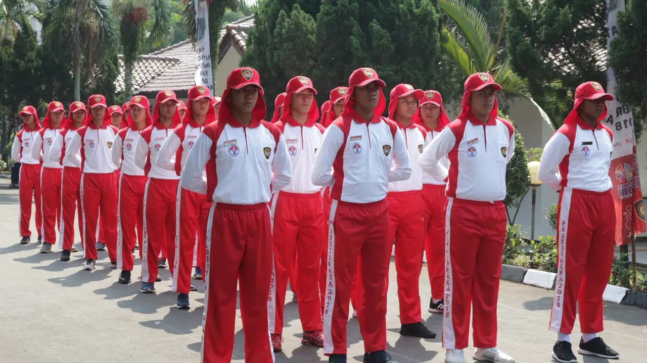 Siang tadi, calon Paskibraka 2018 mulai latihan baris berbaris. (Foto: Liputan6.com/Aditya Eka Prawira)