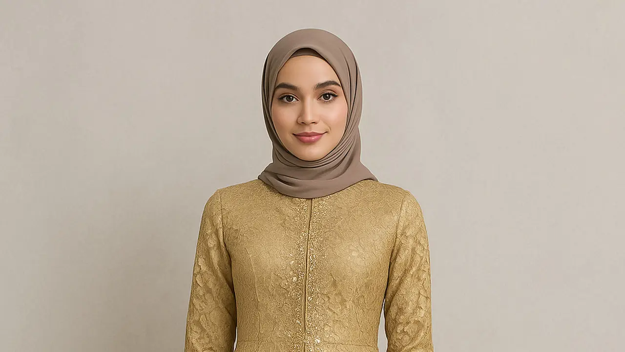 Model Gamis Brokat Belah Tengah Kombinasi Payet