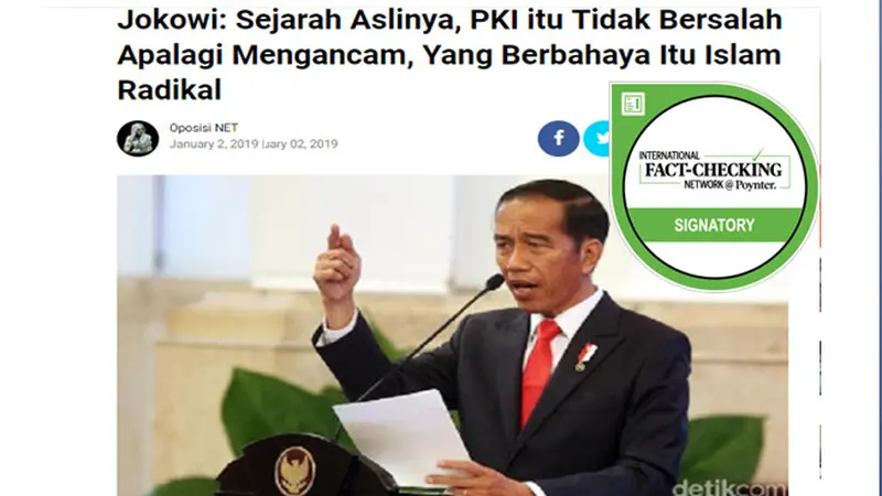 [Cek Fakta] Hoaks Jokowi Sebut PKI Tidak Berbahaya