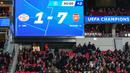 Arsenal sukses menghajar PSV Eindhoven dengan skor telak 7-1 dalam laga leg pertama 16 besar Liga Champions 2024/2025 yang digelar di Philips Stadion, Rabu (5/3/2025) dini hari WIB. (AP Photo/Peter Dejong)