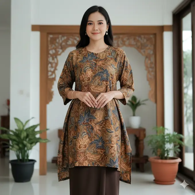 Atasan Batik Silk dengan Rok Panjang (Foto: Gemini AI)
